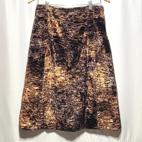 NWT VTG Y2K Terry Lewis Classic Luxuries Brown Faux Fur A-line Midi Skirt (10) - Picture 1 of 9